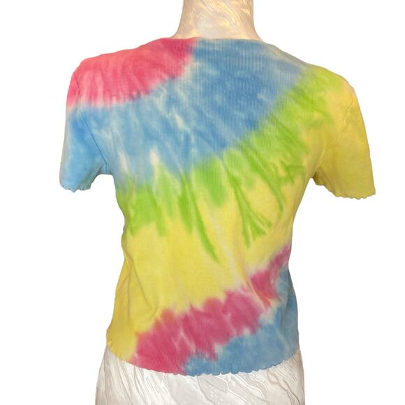 Vintage Y2K Pink Blue Rainbow Tie Dye Butterfly Embroidered Baby T shirt Sz - Picture 2 of 16